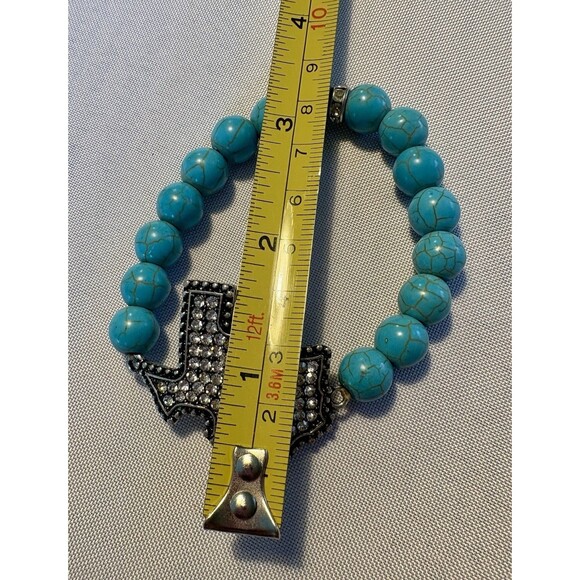 Turquoise Beaded Stretch Bracelet With Rhinestone Texas State Pendant - Picture 6 of 7